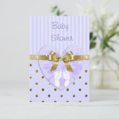 Paarse en gouden babyshower uitnodiging (Staand voorkant)