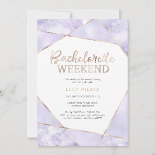 Paarse en gouden Bachelorette Weekenduitnodiging Kaart (Voorkant)