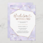 Paarse en gouden Bachelorette Weekenduitnodiging Kaart (Voorkant / Achterkant)