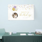 Paarse en gouden ballon, eerste verjaardag Fotoban Spandoek (Beurs)