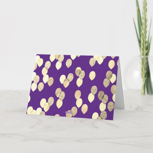 Paarse en gouden ballonnen 40e verjaardag kaart (Achterkant)