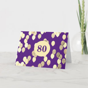 Paarse en gouden ballonnen 80e verjaardag kaart