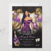 Paarse en gouden ballonnen koninklijke verjaardags kaart (Voorkant)