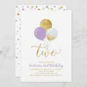 Paarse en gouden ballonnen Tweede verjaardag Kaart (Voorkant / Achterkant)