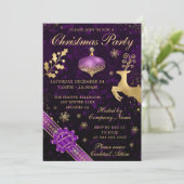 Paarse en gouden Bauble & Ribbon kerstfeest Kaart (Staand voorkant)