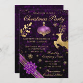 Paarse en gouden Bauble & Ribbon kerstfeest Kaart (Voorkant / Achterkant)