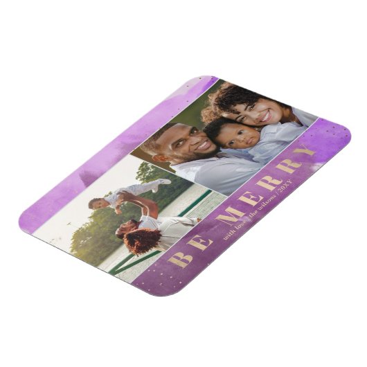 Paarse en gouden BE Merry Abstracte Veelvoudige fo Magneet (Linkerzijde)