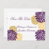 Paarse en gouden bloemblaadjes slaan de datum op aankondigingskaart (Voorkant / Achterkant)