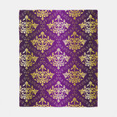 Paarse en gouden bloemdamast fleece deken (Voorkant)