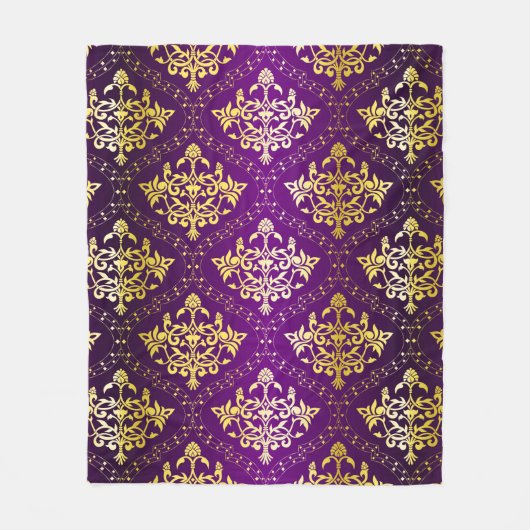 Paarse en gouden bloemdamast fleece deken (Voorkant)