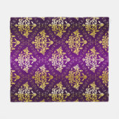 Paarse en gouden bloemdamast fleece deken (Voorkant (Horizontaal))