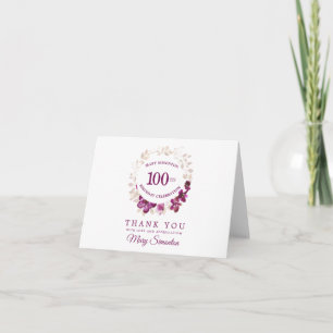 Paarse en gouden bloemen 100e verjaardag dank u bedankkaart