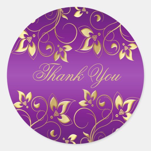 Paarse en Gouden Bloemen 1,5"Ronde Sticker (Voorkant)