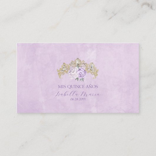 Paarse en gouden bloemen Elegant Quinceañera RSVP Informatiekaartje (Achterkant)