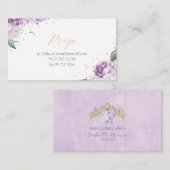 Paarse en gouden bloemen Elegant Quinceañera RSVP Informatiekaartje (Voorkant / Achterkant)