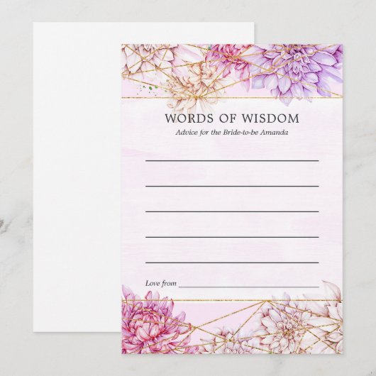 Paarse en gouden bloemen geometrisch Vrijgezellenf Advieskaart (Voorkant / Achterkant)