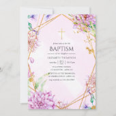 Paarse en gouden bloemen geometrische doop kaart (Voorkant)