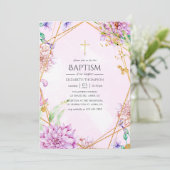 Paarse en gouden bloemen geometrische doop kaart (Staand voorkant)