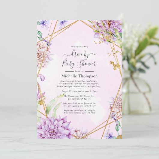 Paarse en gouden bloemen geometrische drive met do kaart (Staand voorkant)