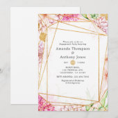 Paarse en gouden bloemen geometrische verlovingsfe kaart (Voorkant / Achterkant)