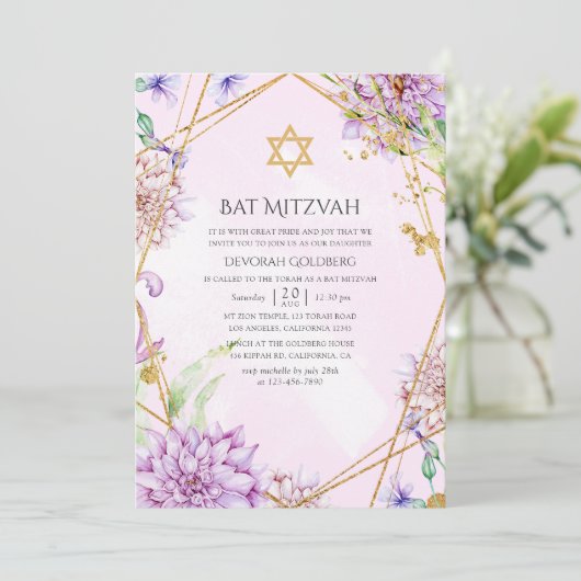 Paarse en gouden bloemen geometrische vleermuis Mi Kaart (Staand voorkant)