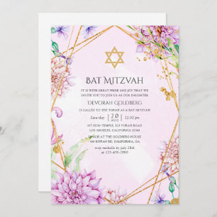 Paarse en gouden bloemen geometrische vleermuis Mi Kaart