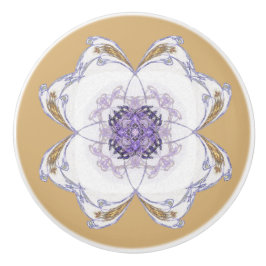 Paarse en Gouden Bloemen-Look Fractal Art Golden Keramische Knop
