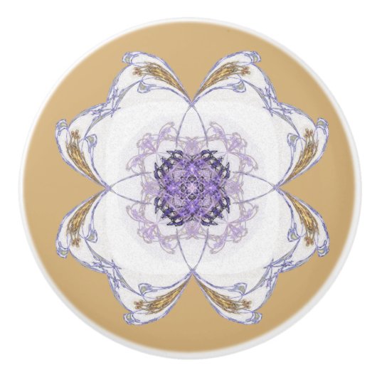 Paarse en Gouden Bloemen-Look Fractal Art Golden Keramische Knop (Voorkant)