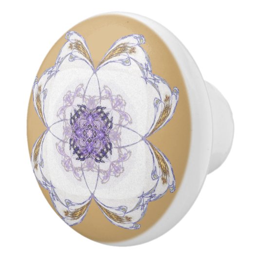 Paarse en Gouden Bloemen-Look Fractal Art Golden Keramische Knop (Rechts)