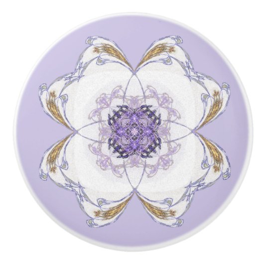 Paarse en Gouden Bloemen-Look Fractal Art Lavendel Keramische Knop (Voorkant)