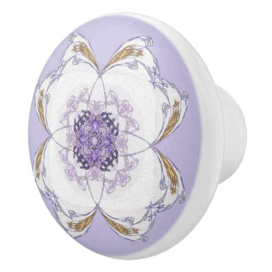 Paarse en Gouden Bloemen-Look Fractal Art Lavendel Keramische Knop (Rechts)