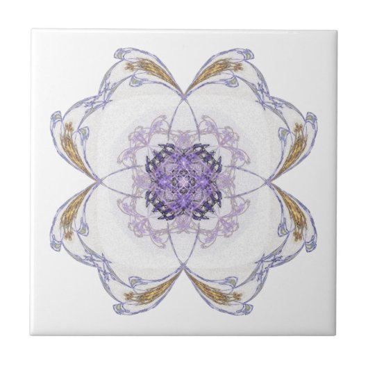 Paarse en Gouden Bloemen-Look Fractal Art Tegeltje (Voorkant)