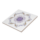 Paarse en Gouden Bloemen-Look Fractal Art Tegeltje (Zijkant)