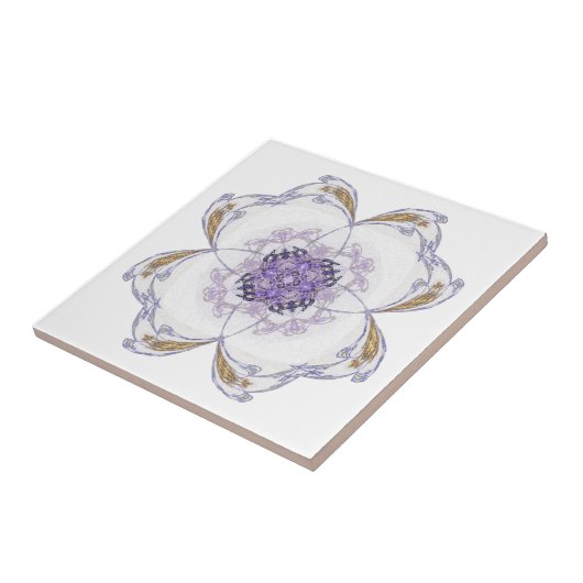 Paarse en Gouden Bloemen-Look Fractal Art Tegeltje (Zijkant)