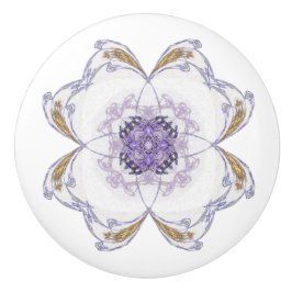 Paarse en Gouden Bloemen-Look Fractal Art White Keramische Knop