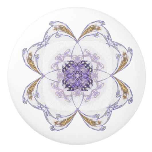 Paarse en Gouden Bloemen-Look Fractal Art White Keramische Knop (Voorkant)