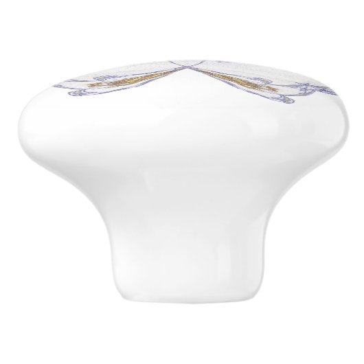 Paarse en Gouden Bloemen-Look Fractal Art White Keramische Knop (Zijkant)