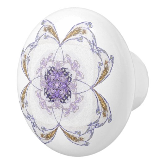 Paarse en Gouden Bloemen-Look Fractal Art White Keramische Knop (Rechts)