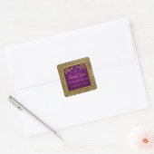 Paarse en Gouden Bloemen Monogram Bruiloft Sticker (Envelop)