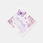 Paarse en gouden bloemen vlinder 1e verjaardag servet (Hoek)