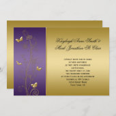 Paarse en gouden bloemen vlinders bruiloft kaart (Voorkant / Achterkant)