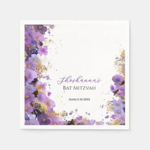 Paarse en gouden bloemige Bat Mitzvah Servet