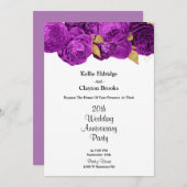 Paarse en gouden bloemige huwelijksjubileumfeest kaart (Voorkant / Achterkant)