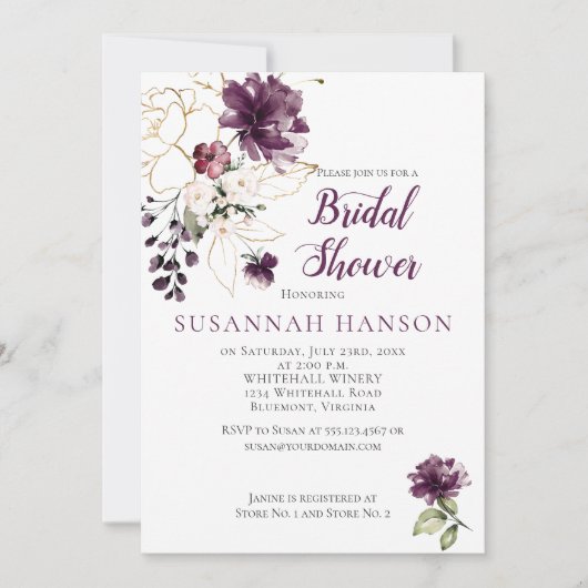 Paarse en gouden bloemige ingelijst Vrijgezellenfe Kaart (Voorkant)