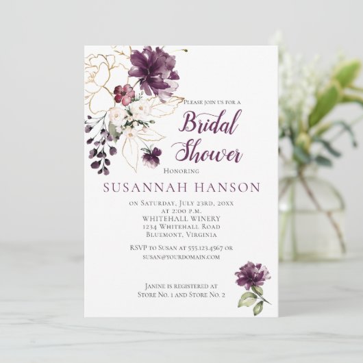 Paarse en gouden bloemige ingelijst Vrijgezellenfe Kaart (Staand voorkant)