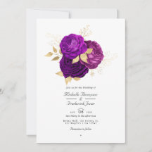 Paarse en gouden bloemige trouw-QR-code Rsvp