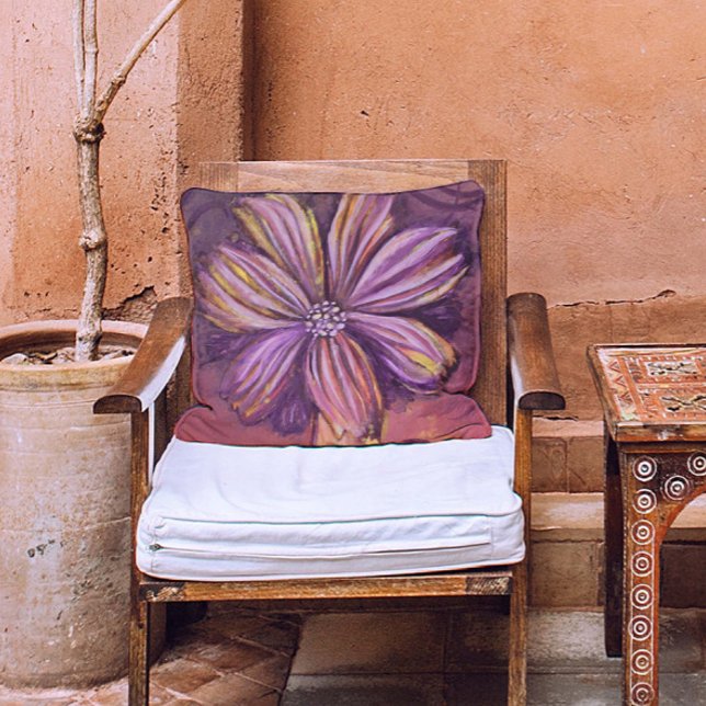 Paarse en gouden bloemige Waterverf levendig vet Kussen (Creator heeft geüpload)