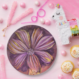 Paarse en gouden bloemige Waterverf levendig vet Papieren Bordje