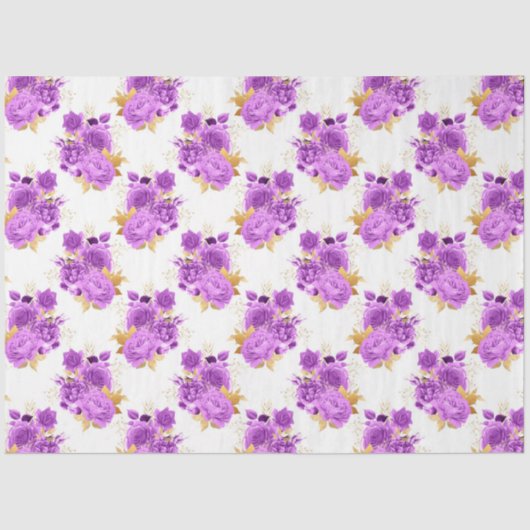 Paarse en gouden bloemreeks Ontwerp 5 Tissuepapier (Voorkant)