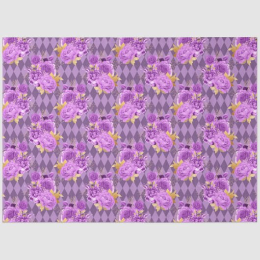 Paarse en gouden bloemreeks Ontwerp 8 Tissuepapier (Voorkant)